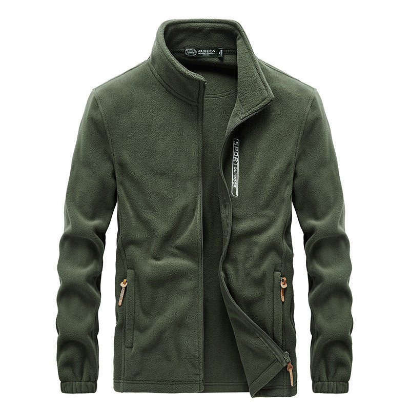 Men's fleece jacket with high collar, zip pockets, and wind flap Mune Fashion