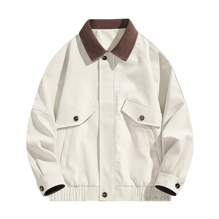Men's Boxy-Utility Jacket in Velvet Look with Contrast Collar, Flap Pockets & Elastic Hem Mune Fashion