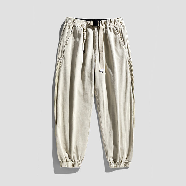Men's Tailored Jogging Pants made of Cotton Blend with Elastic Waistband, Drawstring and Ribbed Side Inserts Mune Fashion