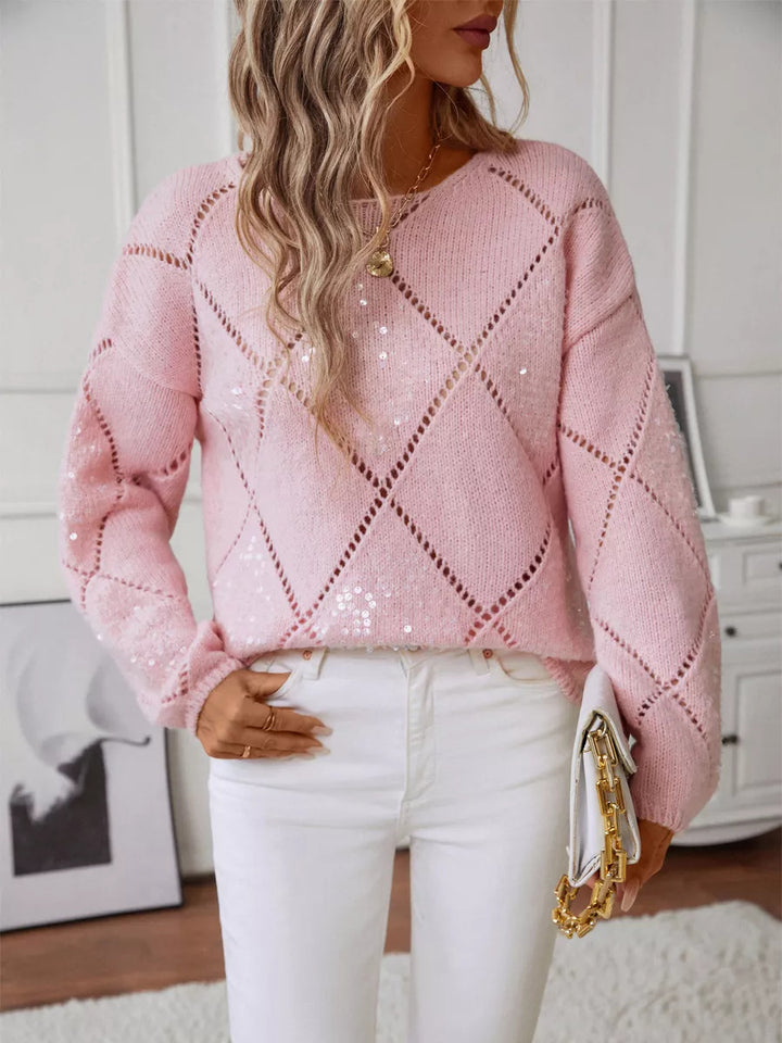 Ladies' fashionable sweater with glitter accents