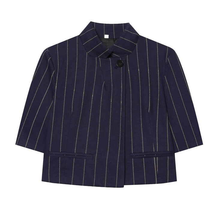 Ladies short blazer in boxy cut with stand-up collar and pinstripes Mune Fashion