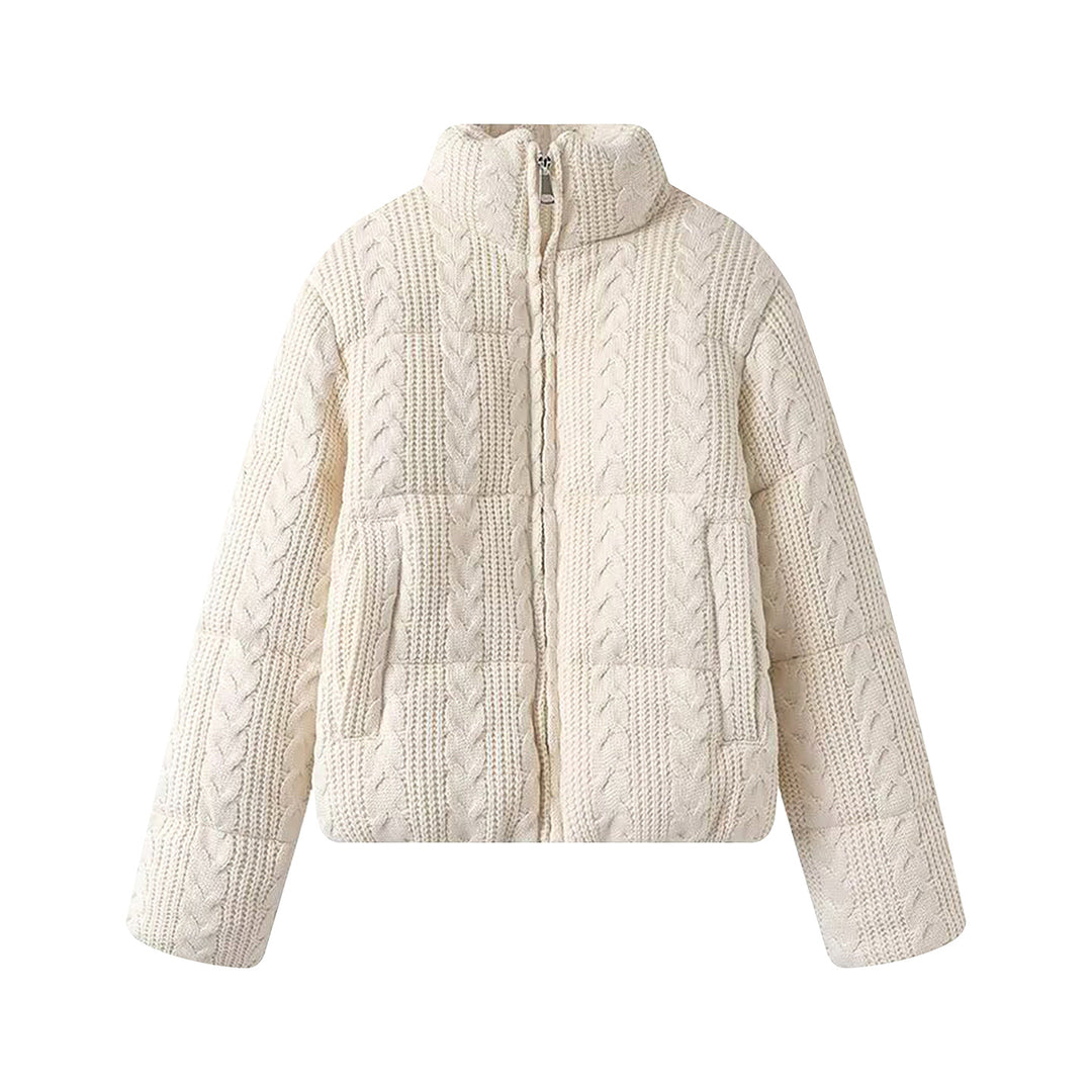 Women nano quilted knit-look quilted jacket with cable pattern, stand-up collar and side pockets Mune Fashion
