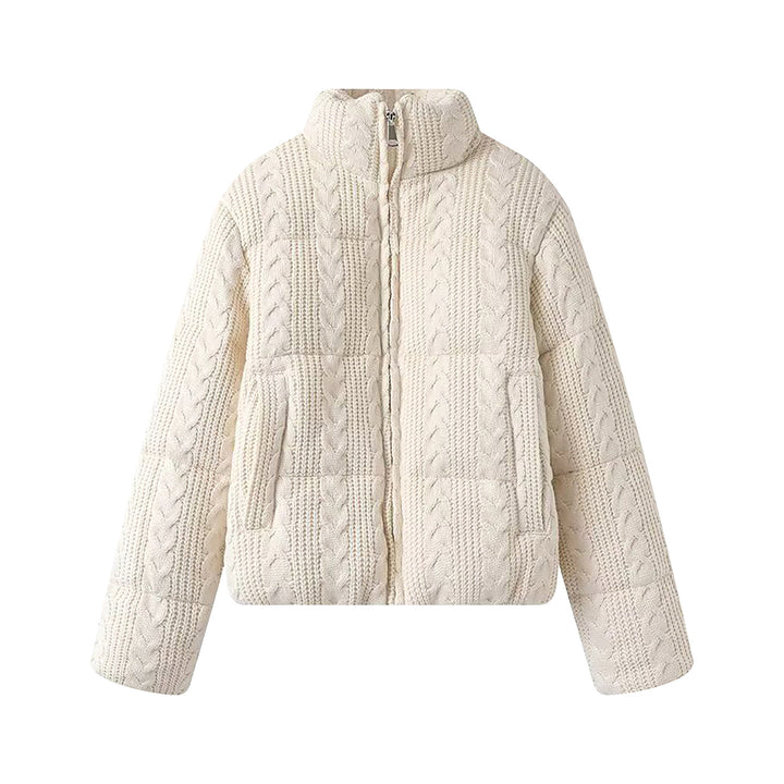 Women nano quilted knit-look quilted jacket with cable pattern, stand-up collar and side pockets Mune Fashion