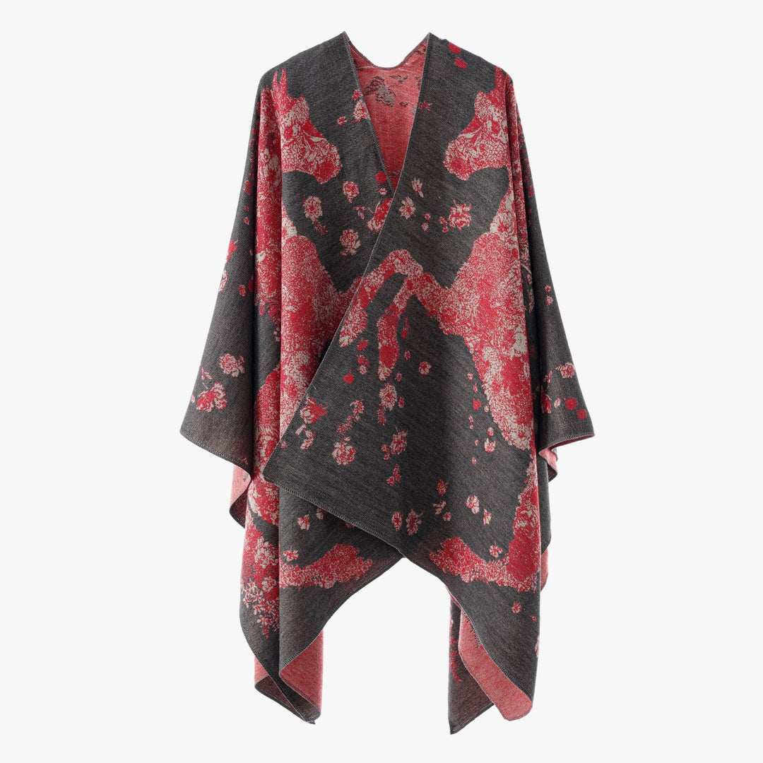 Women's oversized wrap poncho in kimono style with fine jacquard fabric Mune Fashion