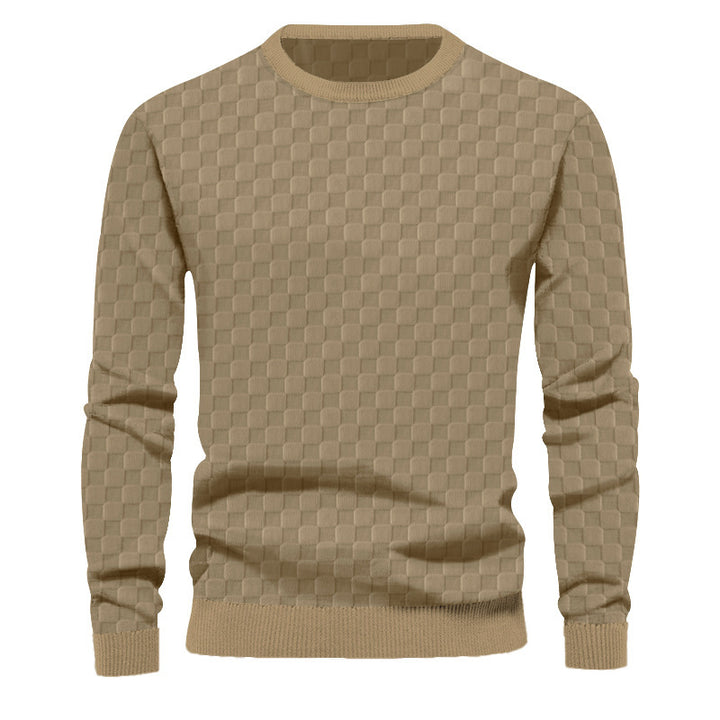 Men's Textured Knitted Sweater with Fine Check Waffle Structure & Ribbed Hem Mune Fashion