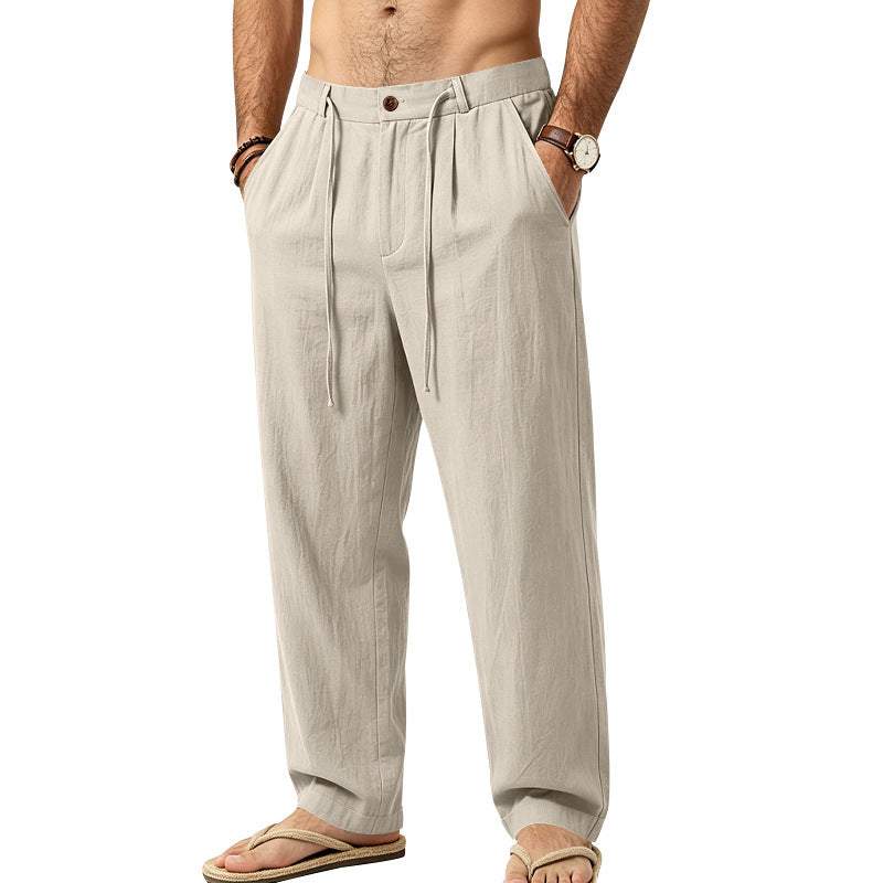 Men's Lightweight Linen Pants with Pleats and Drawstring Mune Fashion