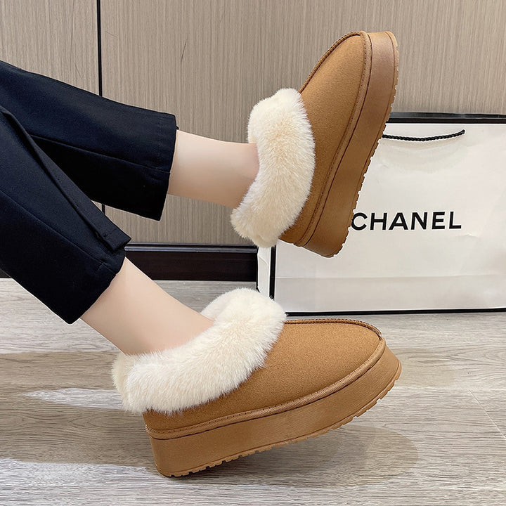 Women Padded Platform Slippers with Fur Collar and Non-Slip Profile Sole Mune Fashion