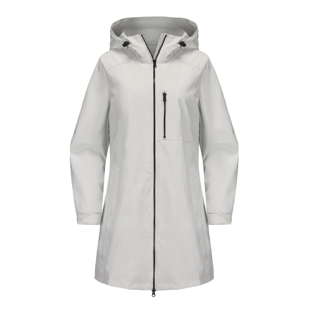 Women's waterproof long raincoat with hood and two-way zipper Mune Fashion