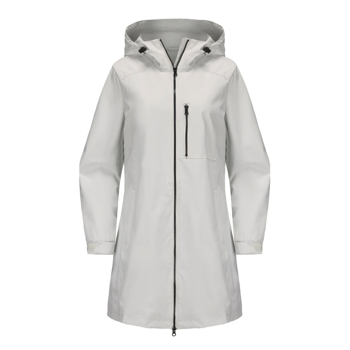 Women's waterproof long raincoat with hood and two-way zipper Mune Fashion