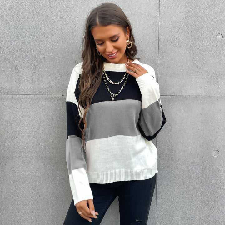 Women's Casual Knit Sweater with Color Block Design Mune Fashion