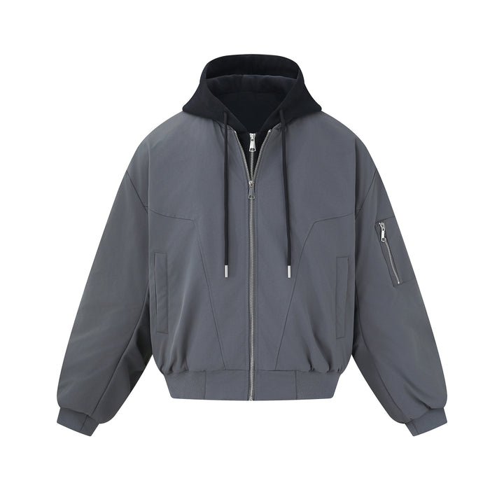 Men's short cut boxy hoodie bomber with hood insert and utility pockets Mune Fashion
