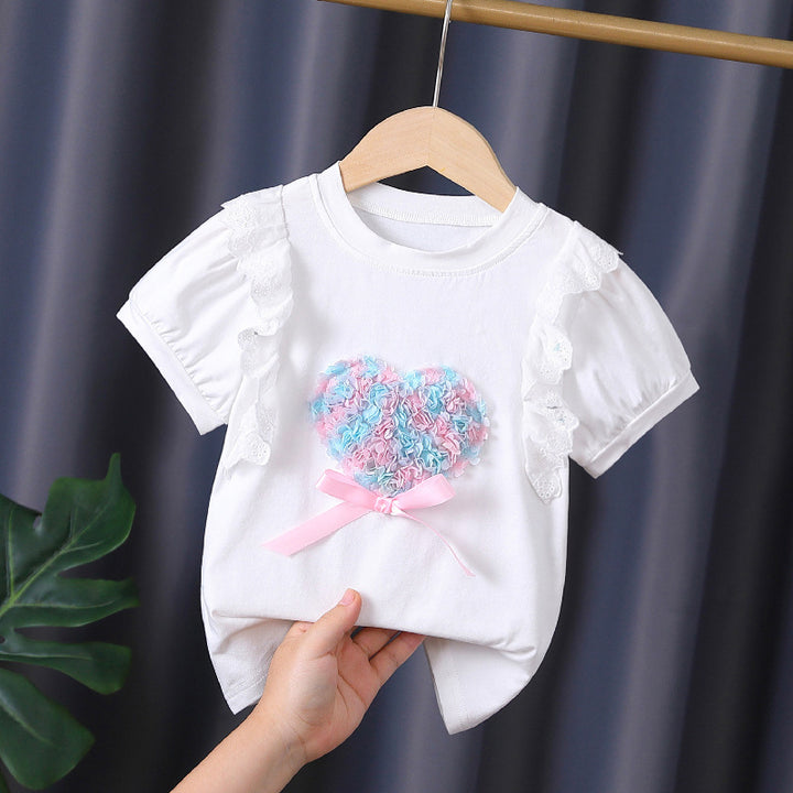 Girl's T-Shirt with Ruffle Details and Heart Motif Mune Fashion