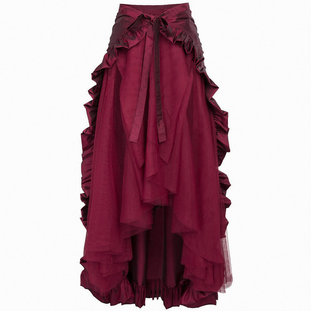 Ladies nan maxi skirt with layered ruffles, asymmetrical flounce and belted tie Mune Fashion