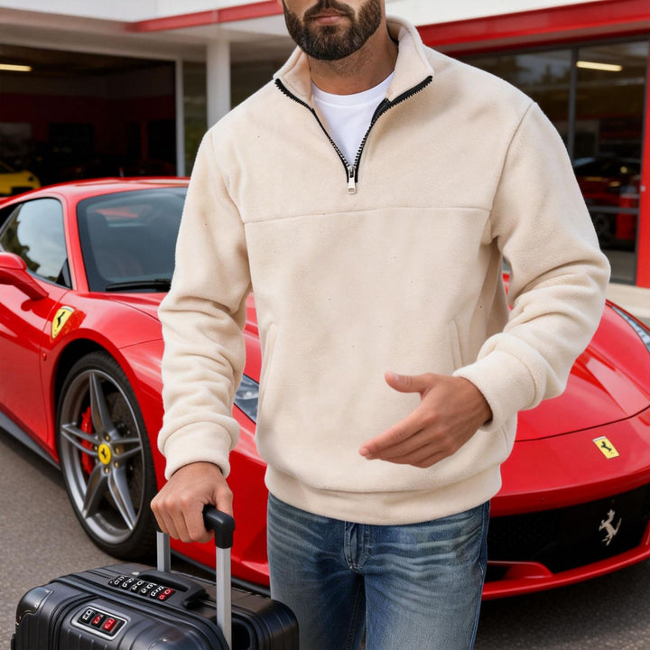 Men's nano warmer fleece half-zip pullover with stand-up collar, kangaroo pocket, and relaxed fit Mune Fashion