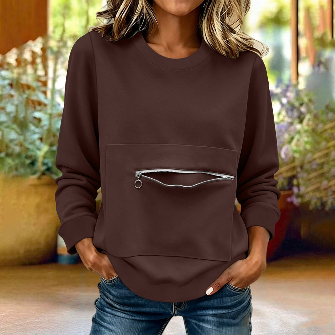 Women's locker-style sweatshirt with front zip pocket and round neck Mune Fashion