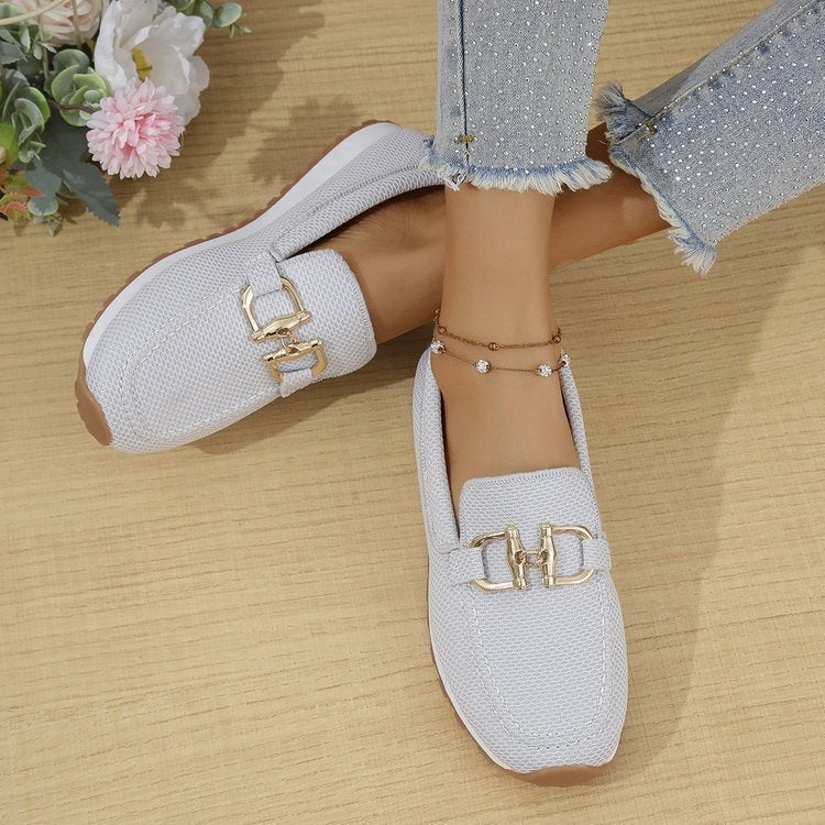 Ladies Breathable Mesh Slippers with Decorative Metal Buckle Mune Fashion