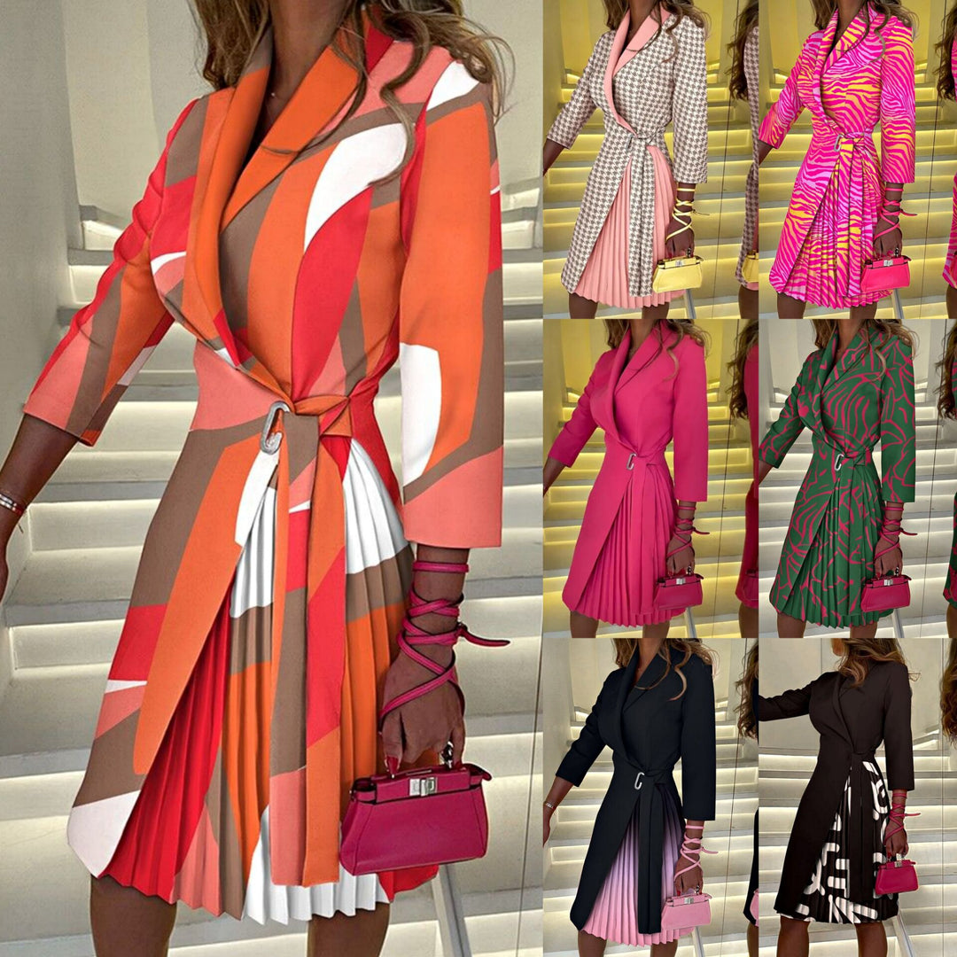 Women's midi dress with wrap effect, pleated skirt and fitted belt Mune Fashion