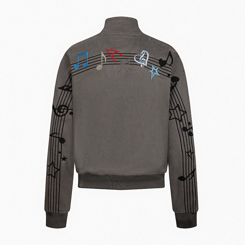 Women’s cropped stand-up collar sweat jacket with note and star embroidery Mune Fashion