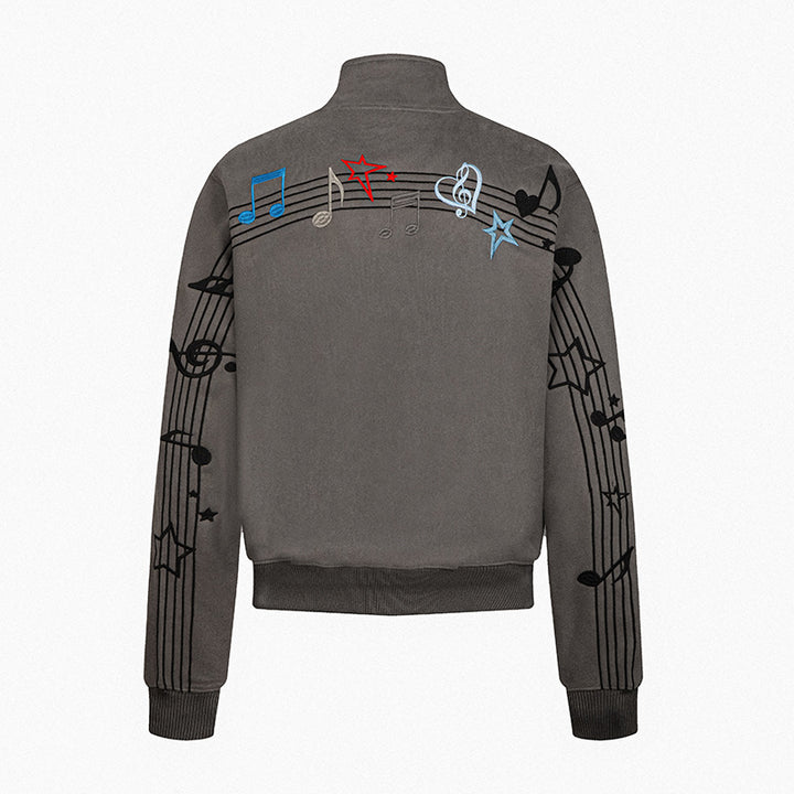 Women’s cropped stand-up collar sweat jacket with note and star embroidery Mune Fashion