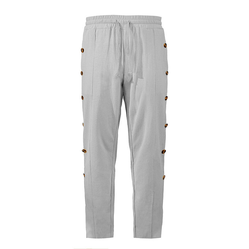 Men's Relaxed-Fit Casual Pants with Side Decorative Button Plackets, Elastic Waistband and Drawstring Mune Fashion