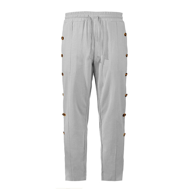 Men's Relaxed-Fit Casual Pants with Side Decorative Button Plackets, Elastic Waistband and Drawstring Mune Fashion