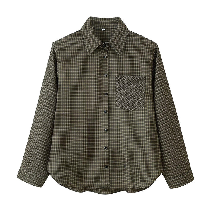 Women Oversize Check Shirt with Chest Pocket and Curved Hem Mune Fashion
