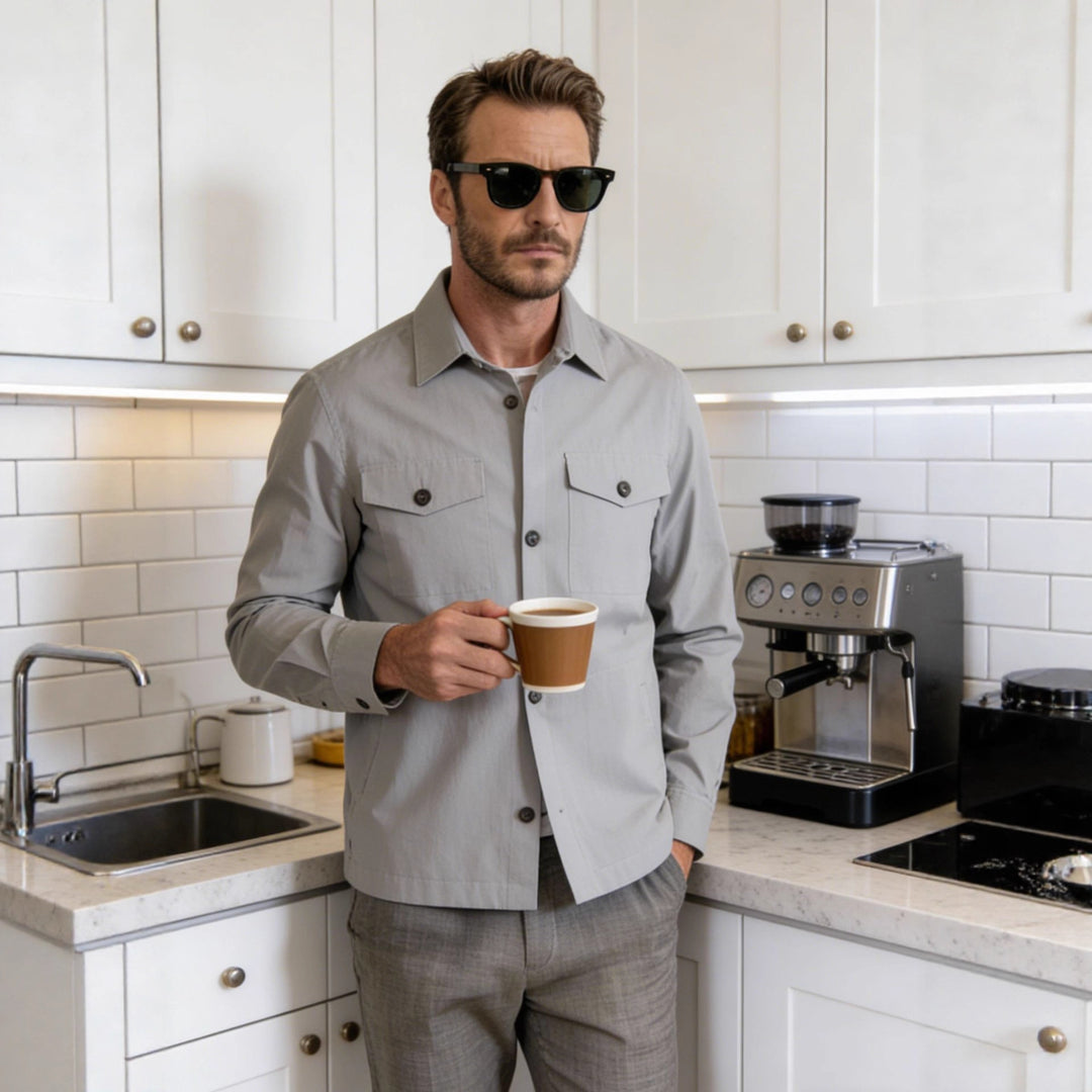 Men's Overshirt Shirt Jacket with Flap Pockets and Classic Shirt Collar Mune Fashion