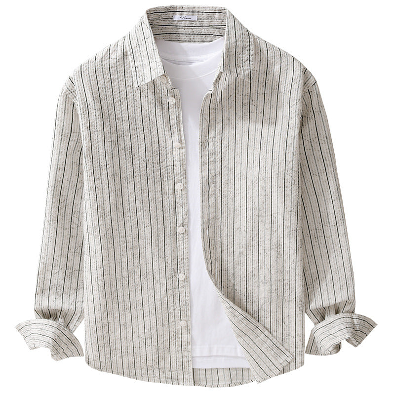 Men's Lightweight Long Sleeve Shirt with Fine Pinstripe Pattern and Relaxed Fit Mune Fashion
