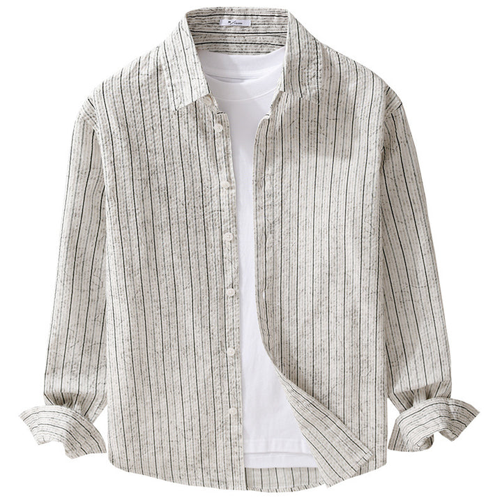 Men's Lightweight Long Sleeve Shirt with Fine Pinstripe Pattern and Relaxed Fit Mune Fashion