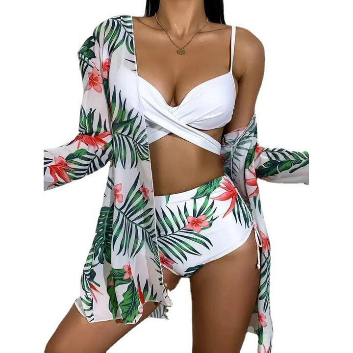 Women's bikini set with floral kimono and high-waisted pants Mune Fashion