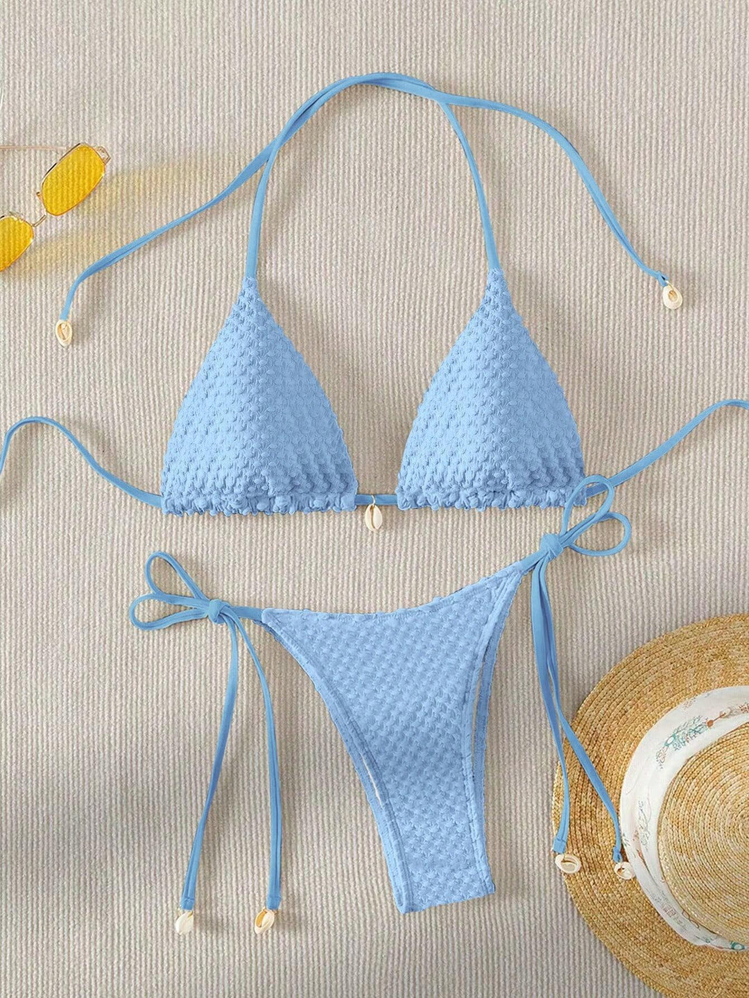 Women Triangle Bikini with textured material and delicate ties Mune Fashion