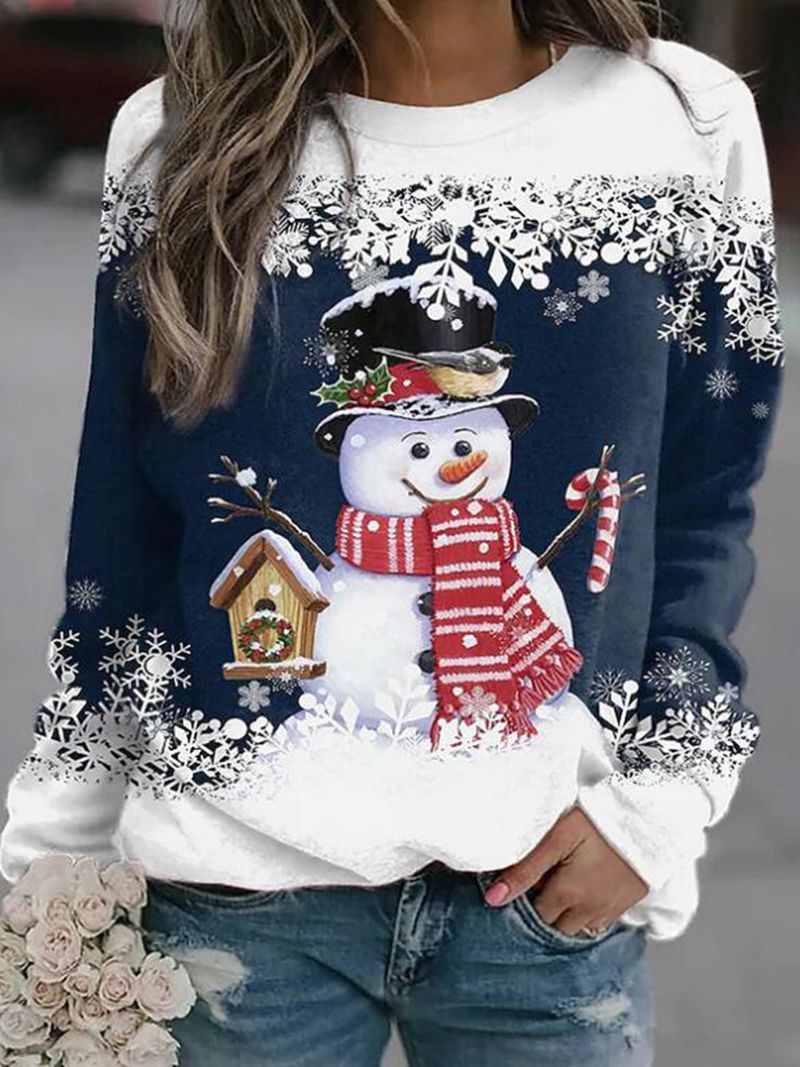 Women's Christmas Sweatshirt with Snowman Design and Round Neckline Mune Fashion