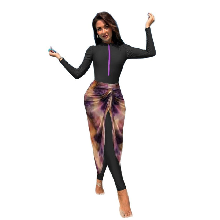 Women's Fashionable UV Protection Swimsuit with Long Sleeve and Asymmetrical Skirt Mune Fashion