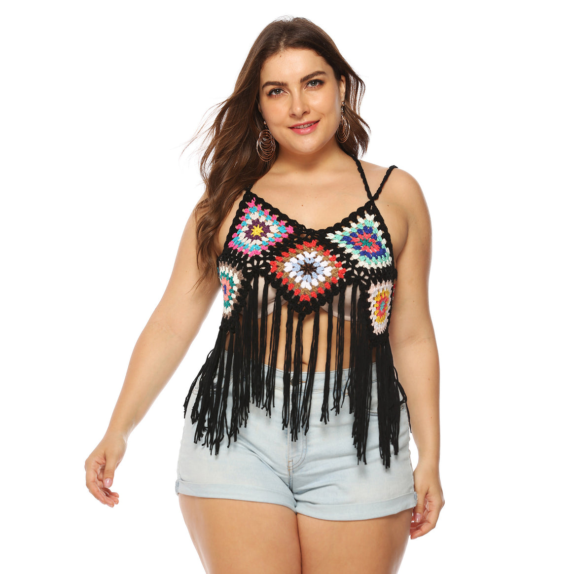 Women's crochet crop top with colorful fringe design Mune Fashion