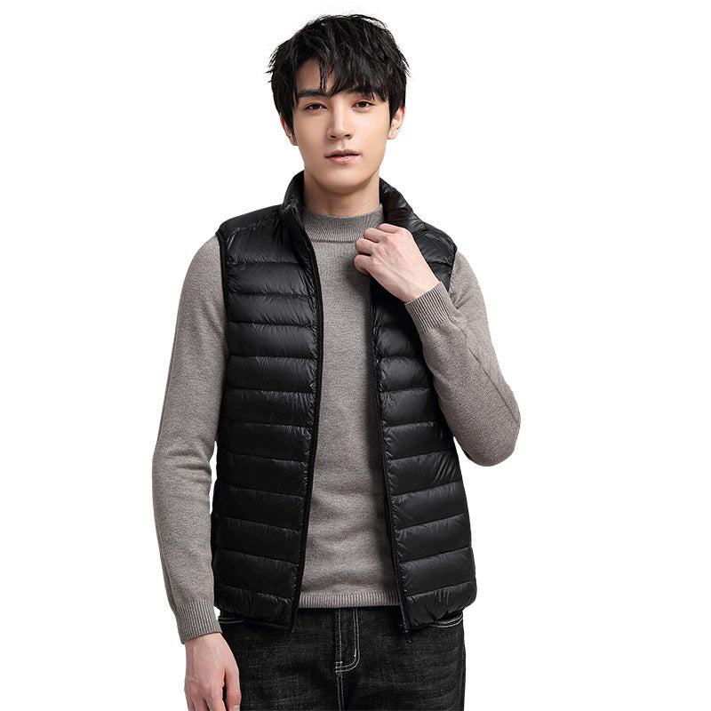 Men's Ultra-Light Quilted Insulation Vest with High Stand-Up Collar and Packing Function Mune Fashion