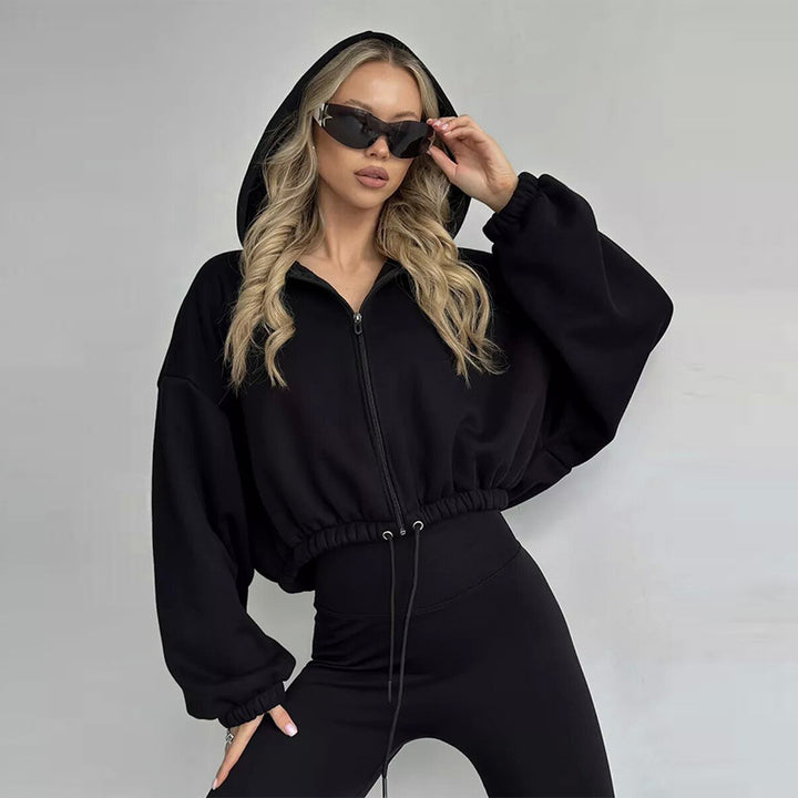 Women's short oversized hooded sweatshirt with half zip and drawstring waistband Mune Fashion