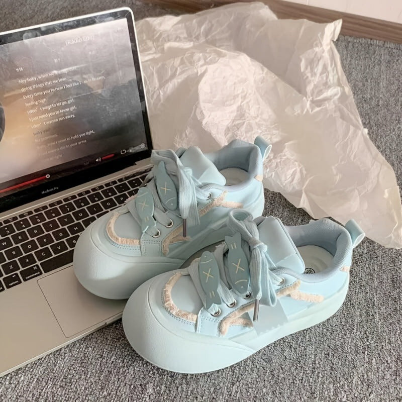 Women's Comfortable Sneakers with Bulky Sole and Playful Lace Details Mune Fashion