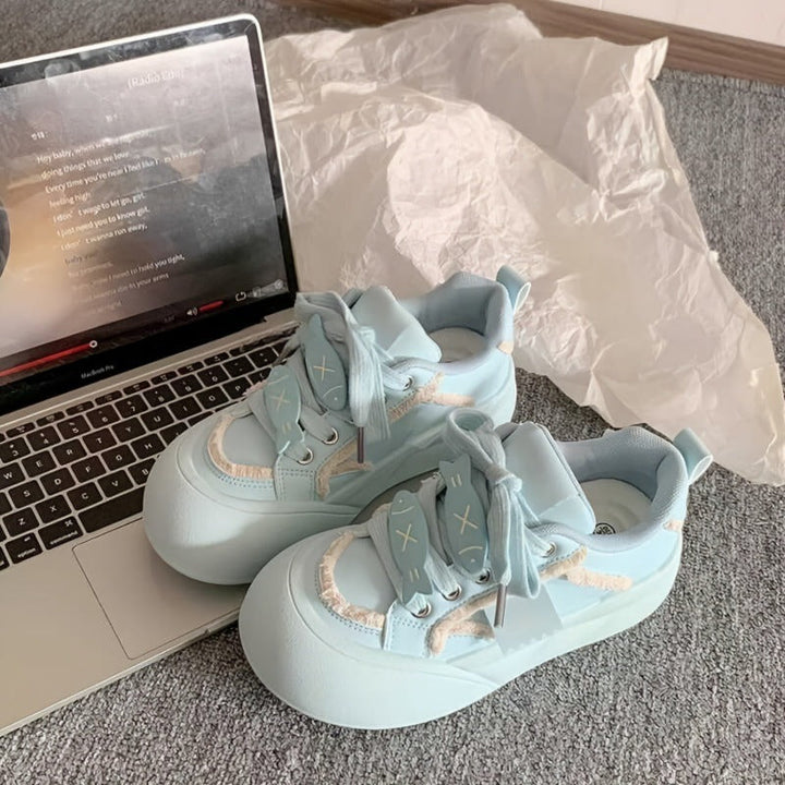 Women's Comfortable Sneakers with Bulky Sole and Playful Lace Details Mune Fashion