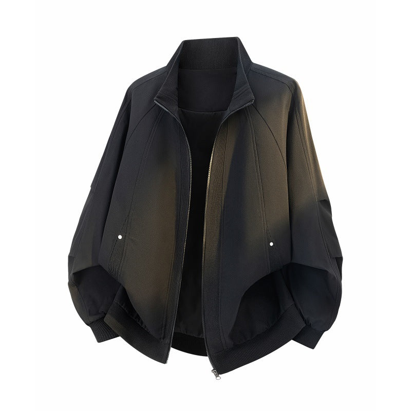 Women's Oversized Harrington Bomber Jacket with Balloon Sleeves, Concealed Zipper & Ribbed Cuffs Mune Fashion
