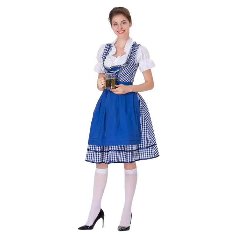 Ladies traditional Oktoberfest Dirndl with ruffled blouse, laced bodice and bow apron Mune Fashion