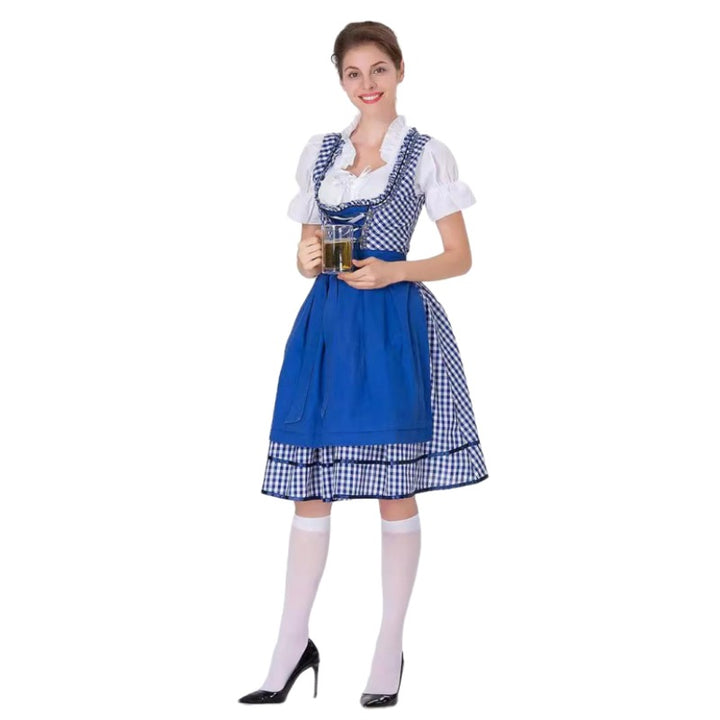 Ladies traditional Oktoberfest Dirndl with ruffled blouse, laced bodice and bow apron Mune Fashion