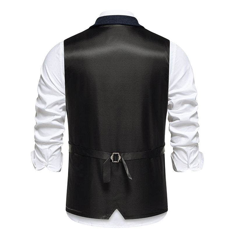 Men's tweed vest with herringbone structure, lapel collar and flap pockets Mune Fashion
