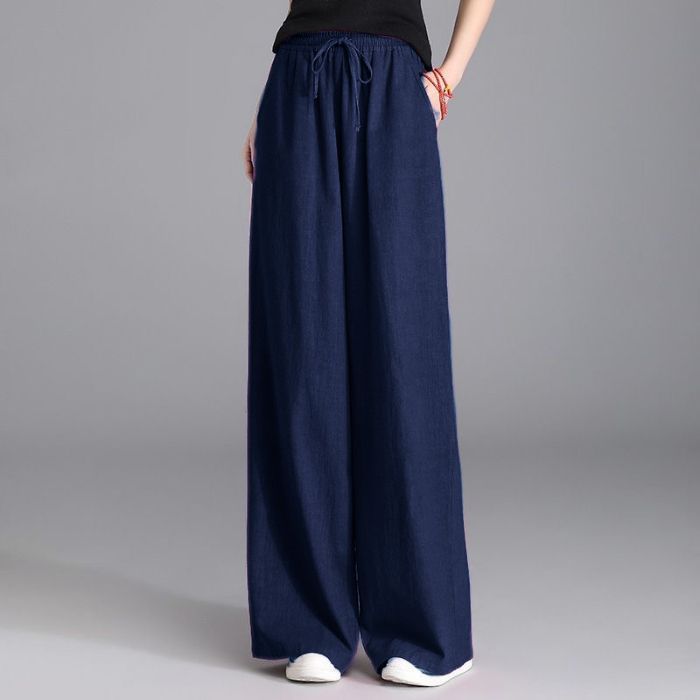 Women's wide Palazzo linen pants with elastic drawstring waistband and side pockets Mune Fashion