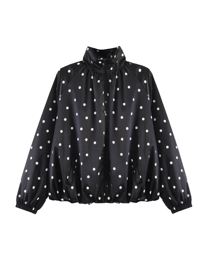Women's lightweight water-repellent bomber jacket with stand collar and dot print Mune Fashion