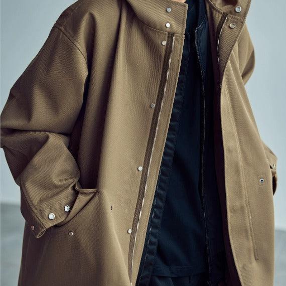 Men's Loose-Fitting Water-Repellent Parka with Snap Closure and Hood Mune Fashion
