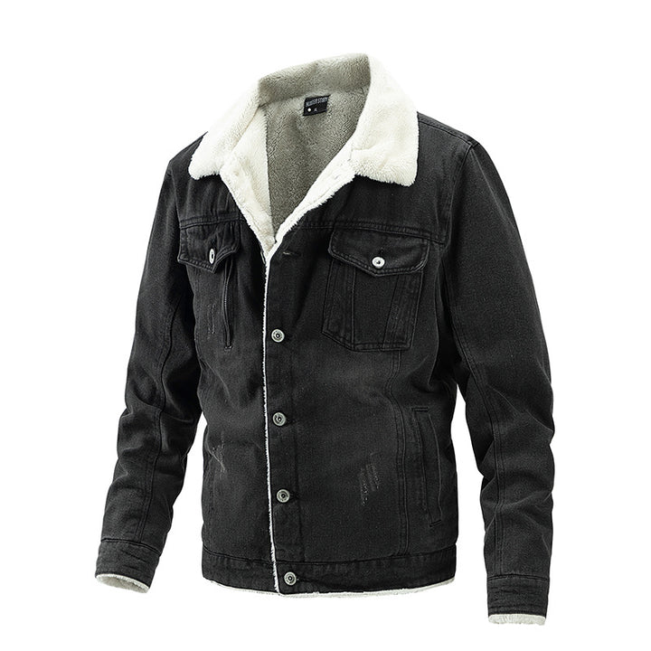 Men's Embossed Denim Jacket with Fleece Lining Mune Fashion
