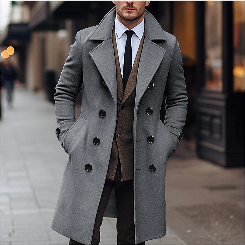 Men's elegant double-breasted wool coat with wide lapels and tailored business cut Mune Fashion