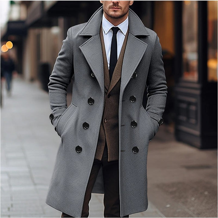 Men's elegant double-breasted wool coat with wide lapels and tailored business cut Mune Fashion