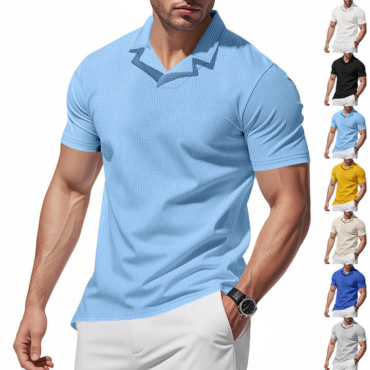 Men's structured short-sleeve polo with open V-neck and close-fitting cut Mune Fashion