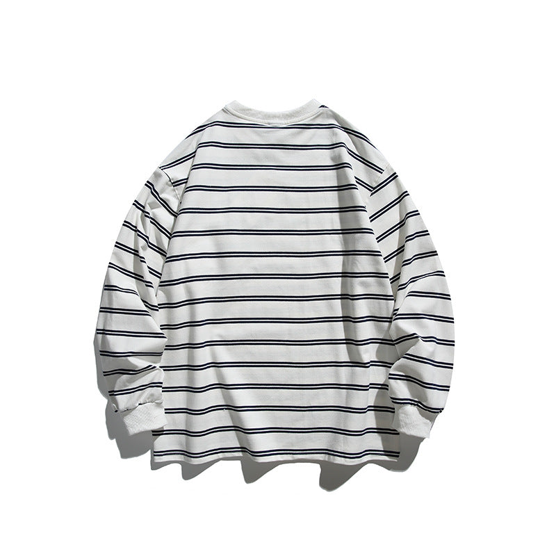 Unisex Oversize Long Sleeve with maritime stripe pattern and functional zippered chest pocket Mune Fashion